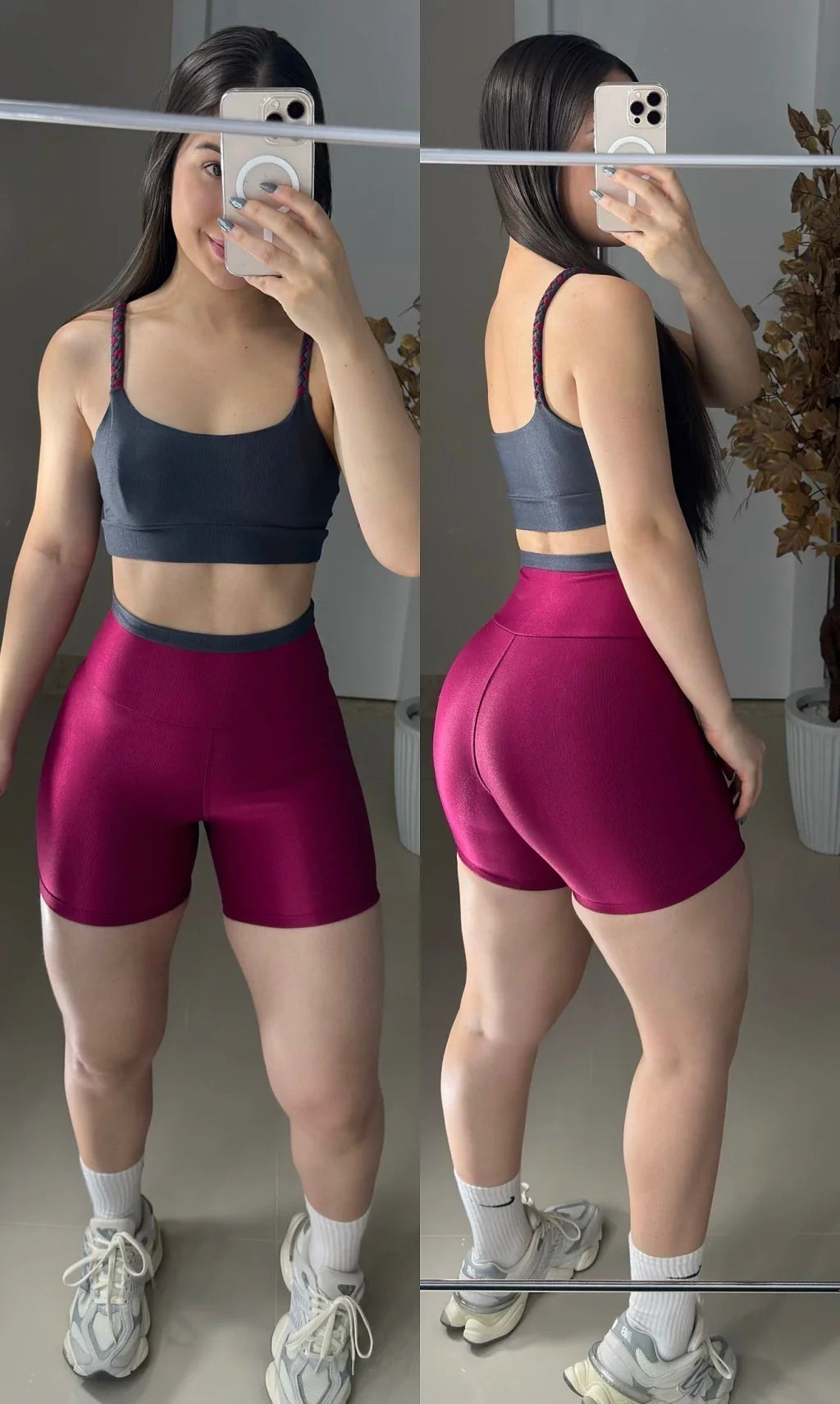 Conjunto Clean de short poliamida aveludado bicolor top trançado