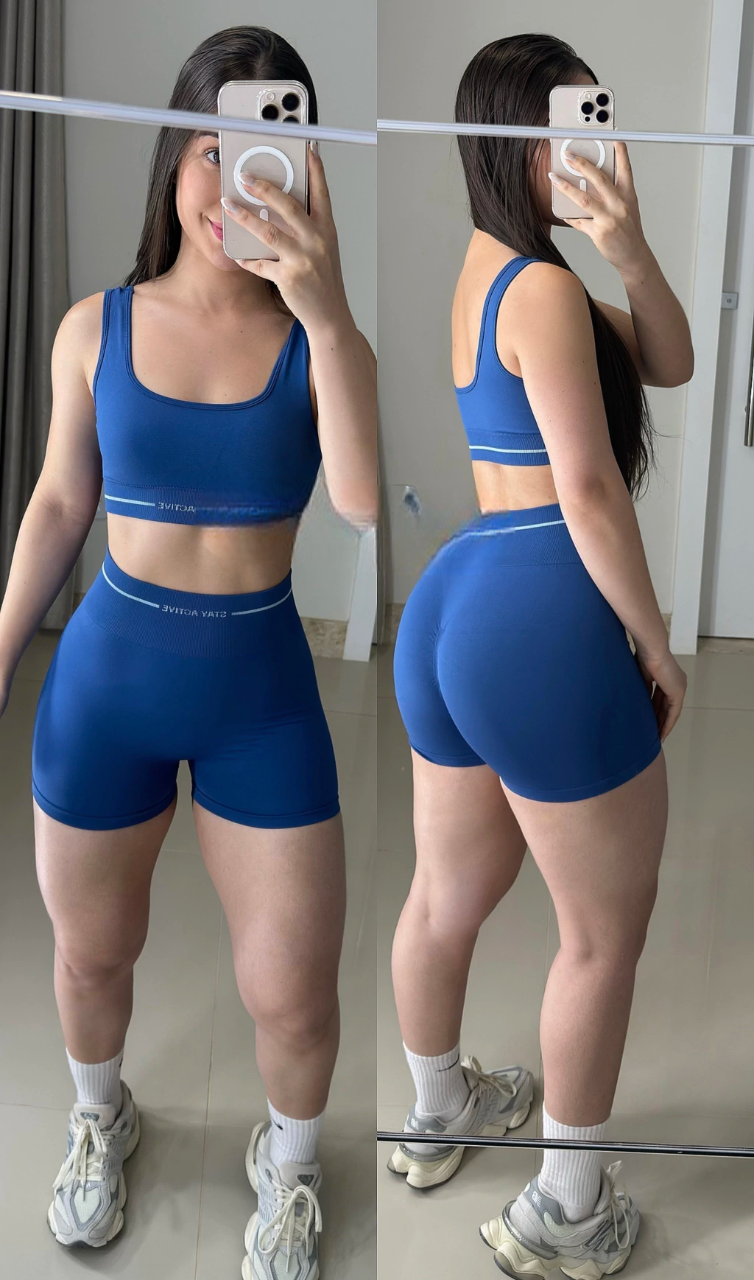 Conjunto de short sem coagida azul com detalhes